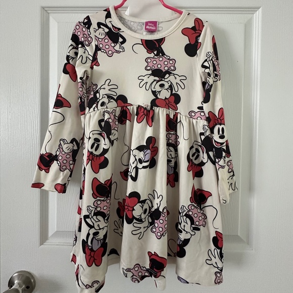 Disney Junior Minnie Mouse Girls 5T White Long Sleeve Dress – Allover Print - Picture 1 of 3